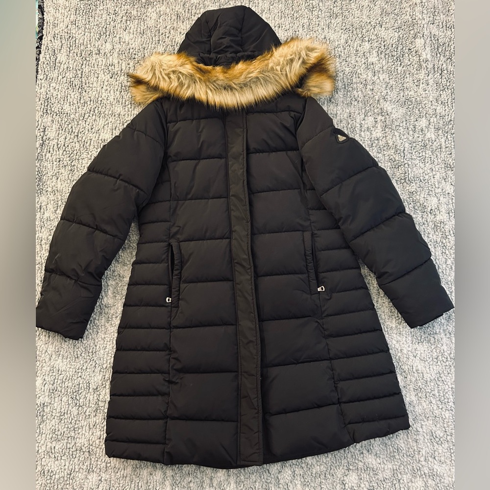 Spire by Galaxy Neva Fur Lined Hood Puffer Jacket, Women's Size L - Black